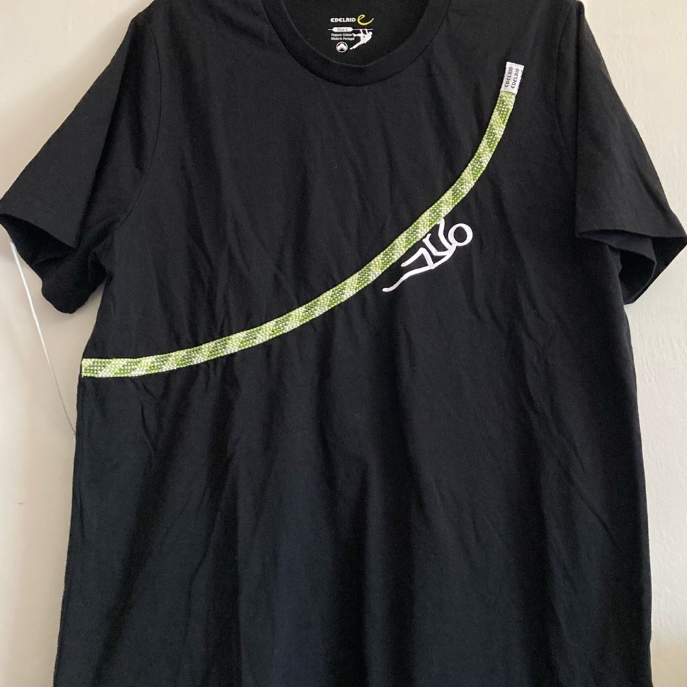 Edelrid Black Tee with Green Stripe